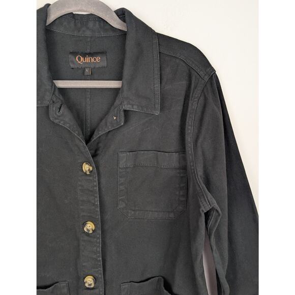 Quince Chore Jacket Organic Comfort Stretch Shacket Denim Oversized Black Size L - Picture 5 of 12